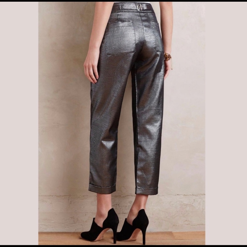 Harlyn Anthropologie Silver Cropped Cuffed Pants - Picture 2 of 15